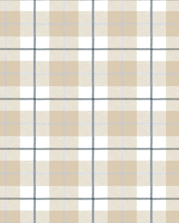 Camden Plaid Fabric in Natural & Navy