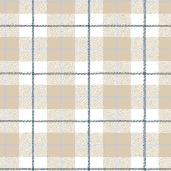 Camden Plaid Fabric in Natural & Navy