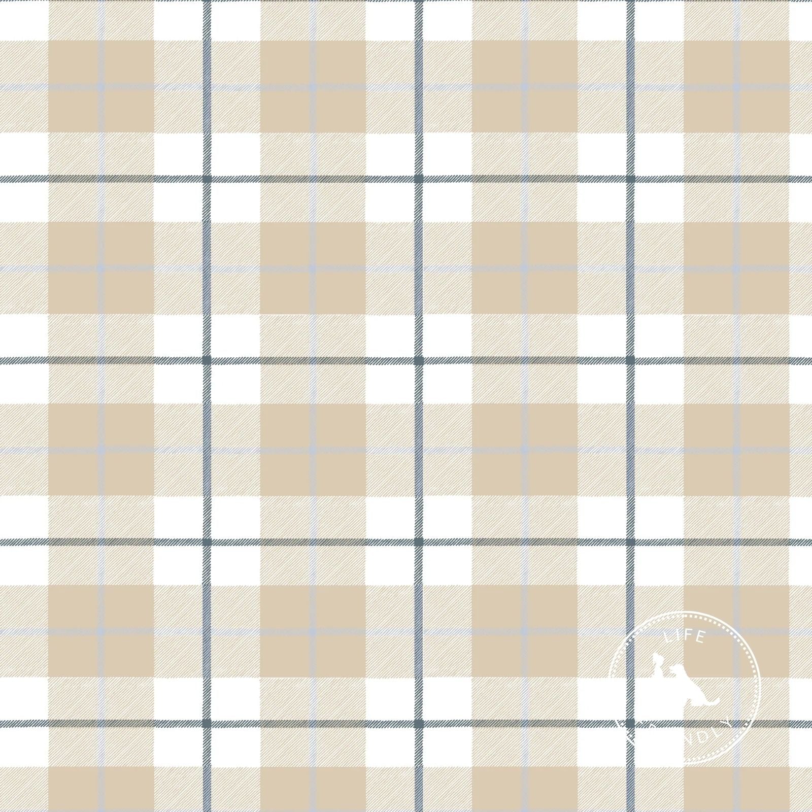 Camden Plaid Fabric in Natural & Navy