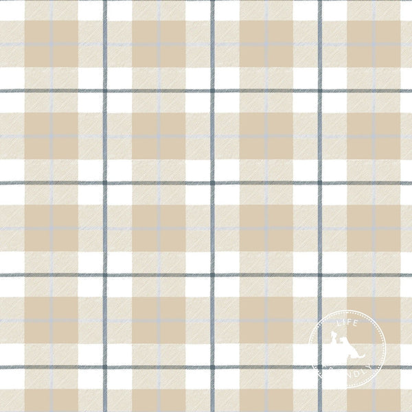 Camden Plaid Fabric in Natural & Navy