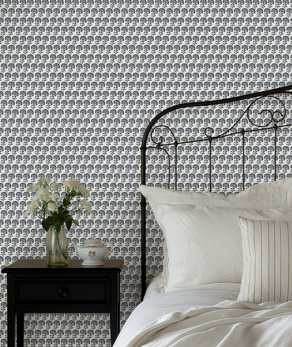 Chelsea Block Print Wallpaper in Navy