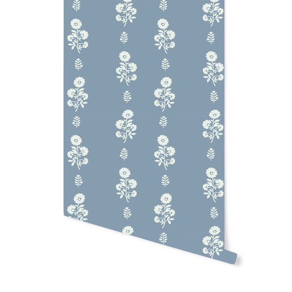 Chloe Floral Wallpaper in Dusty Blue