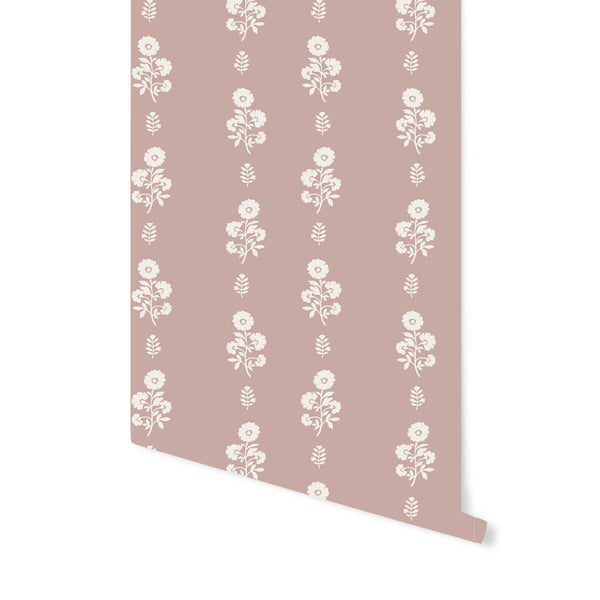 Chloe Floral Wallpaper in Dusty Pink