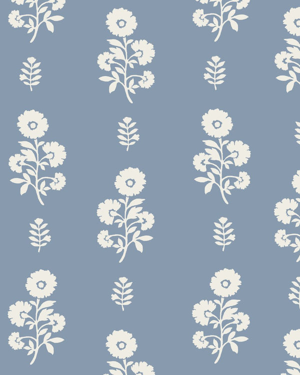 Chloe Floral Fabric in Dusty Blue