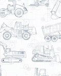 Construction Blueprint Wallpaper in Blue