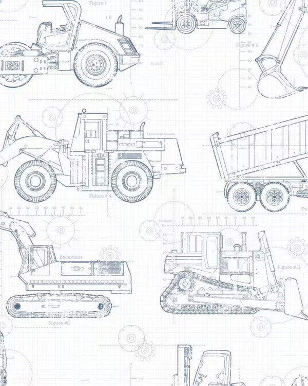 Construction Blueprint Wallpaper in Blue