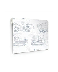 Construction Blueprint Wallpaper in Blue