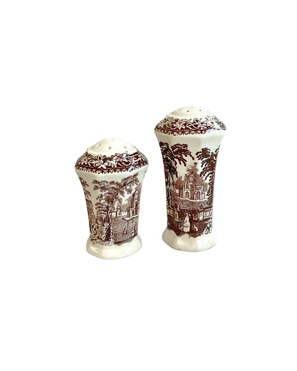 English Transferware Salt and Pepper Shakers