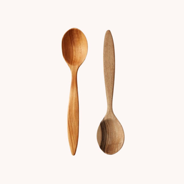 Euro Serving Spoon Set, Fruitwood