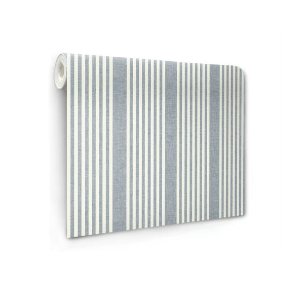 French Linen Stripe Wallpaper in Navy