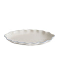 A light blue and white scalloped edge bathroom tray with a traditional design.