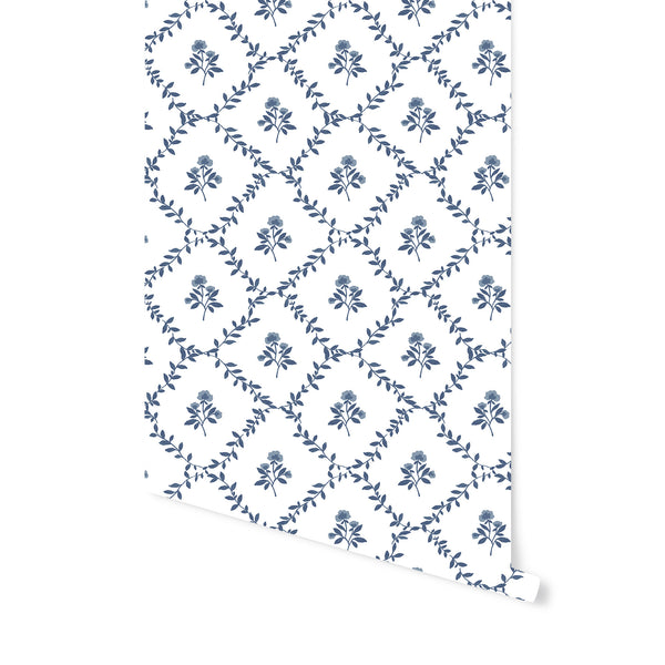 Garden Trellis Wallpaper in Blue