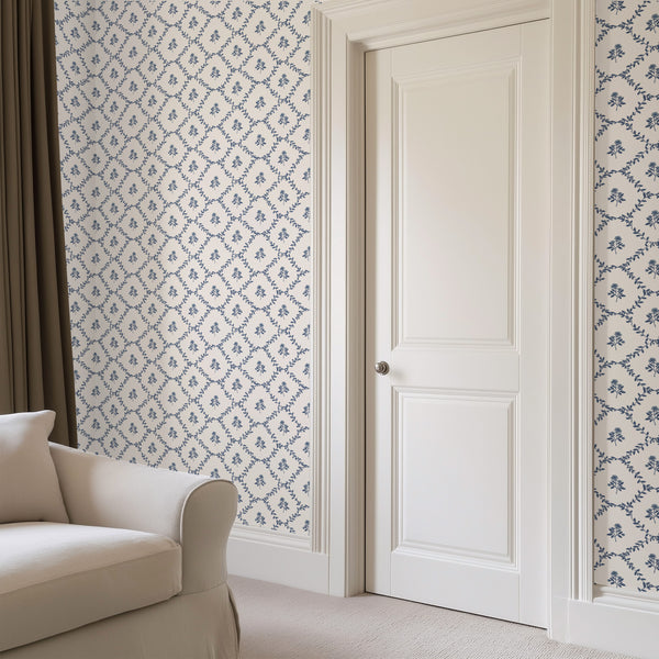 Garden Trellis Wallpaper in Blue