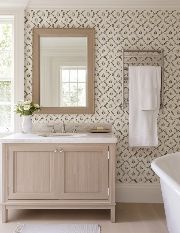 Garden Trellis Wallpaper in Natural