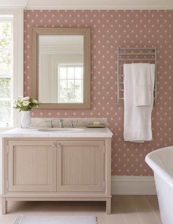 Hannah Floral Wallpaper in Dusty Pink