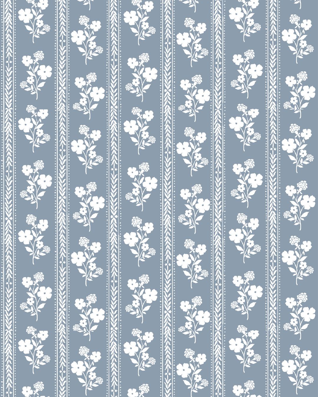 Hollyhock Floral Fabric in Dusty Blue