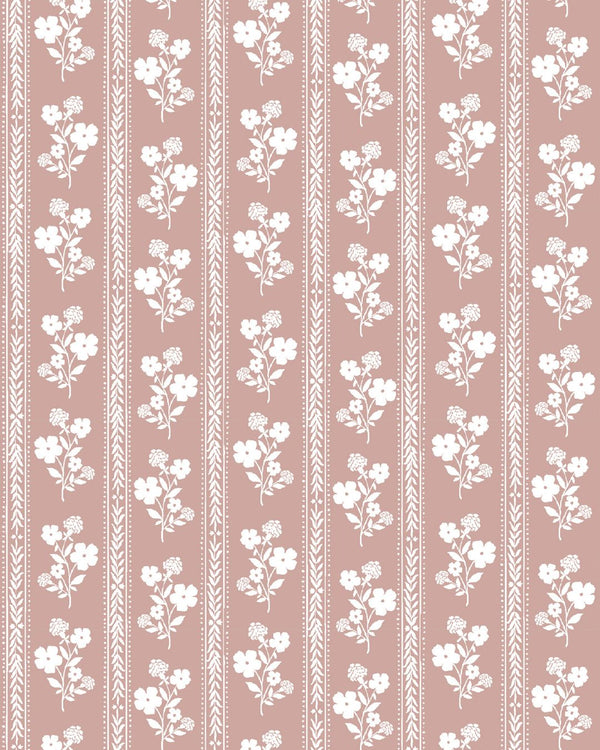 Hollyhock Floral Fabric in Dusty Pink