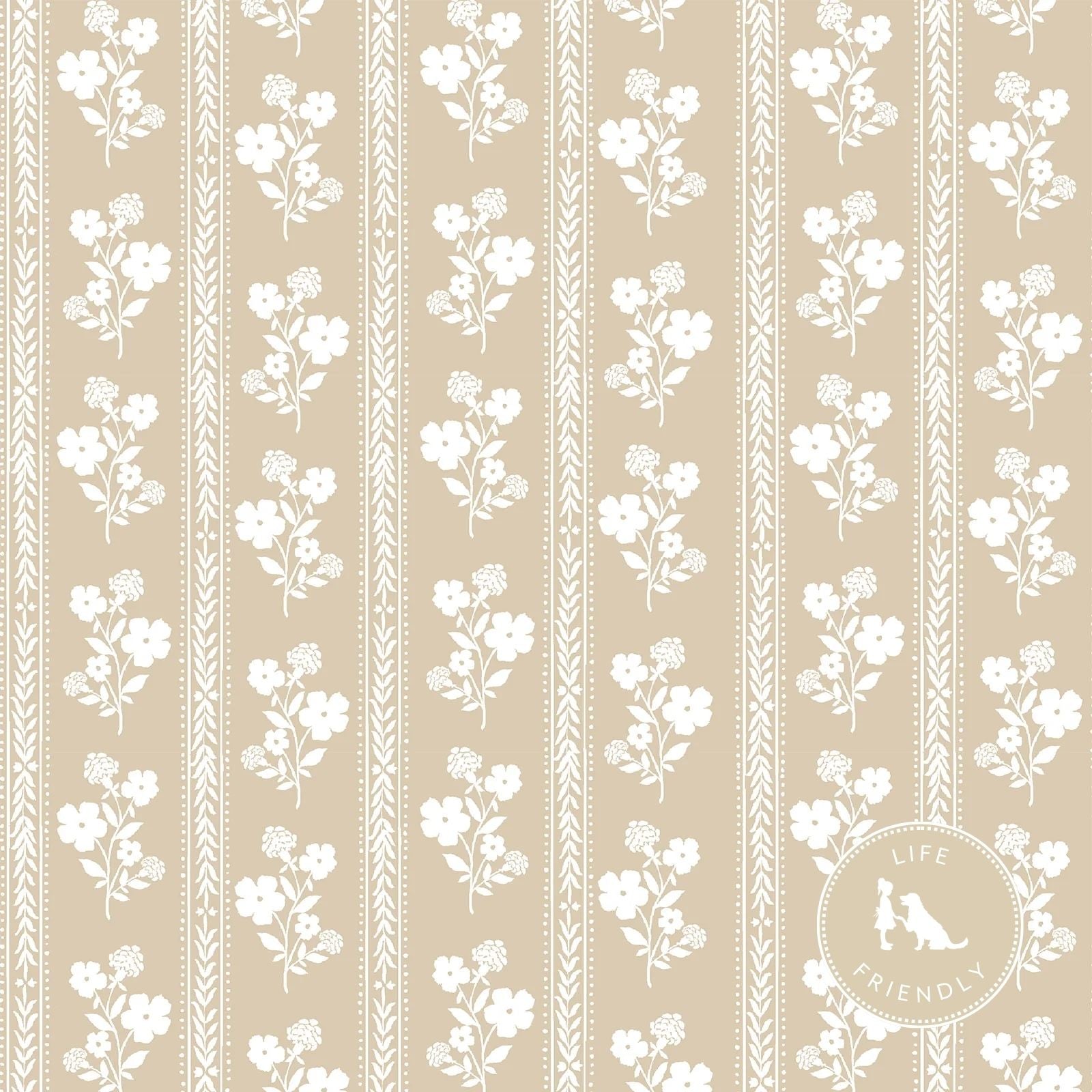 Hollyhock Floral Fabric in Natural