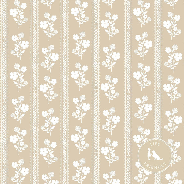 Hollyhock Floral Fabric in Natural