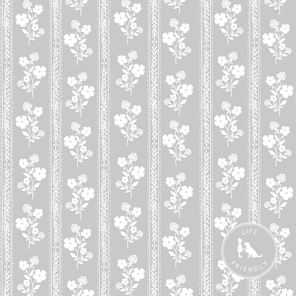 Hollyhock Floral Fabric in Stone Grey