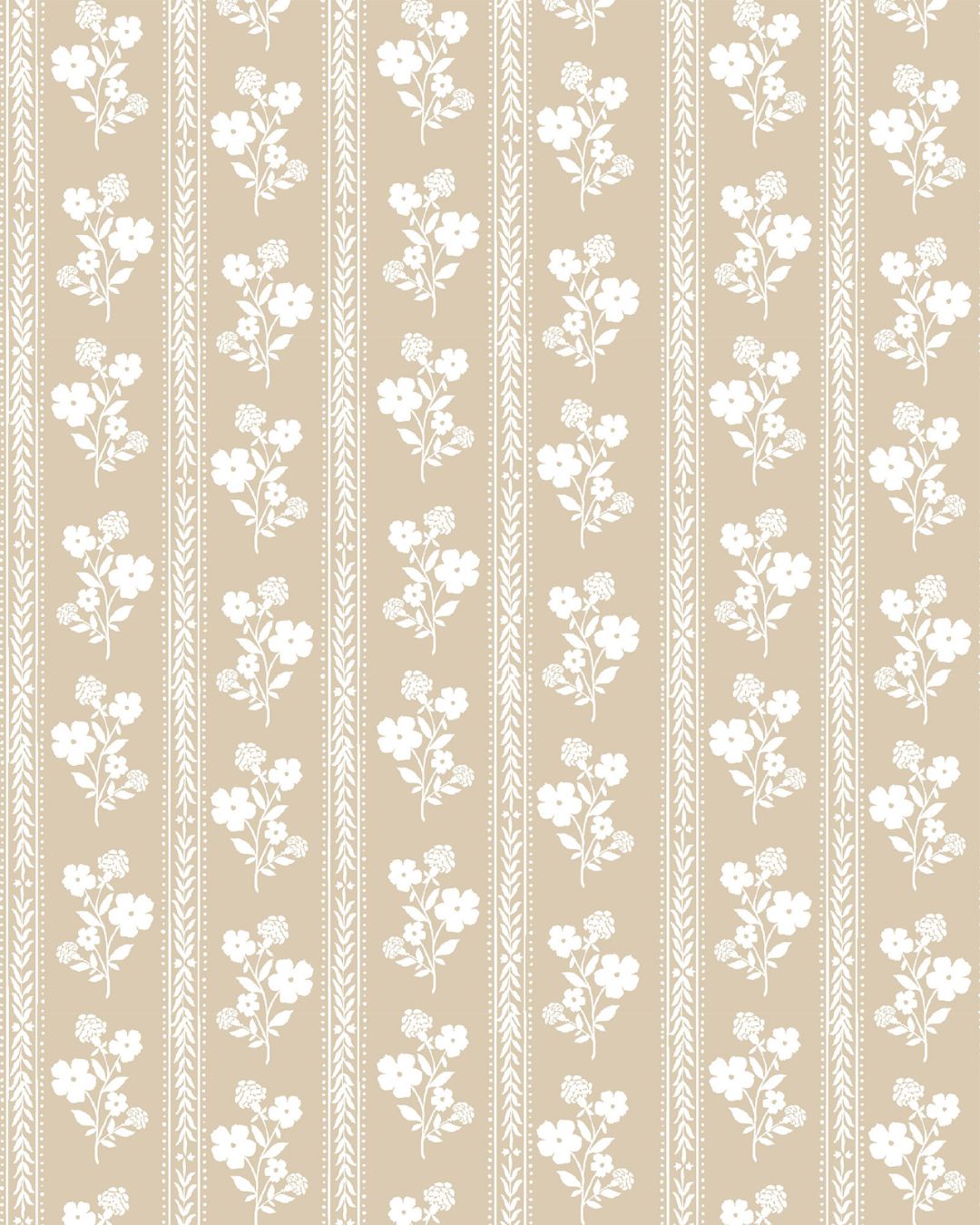 Hollyhock Floral Fabric in Natural