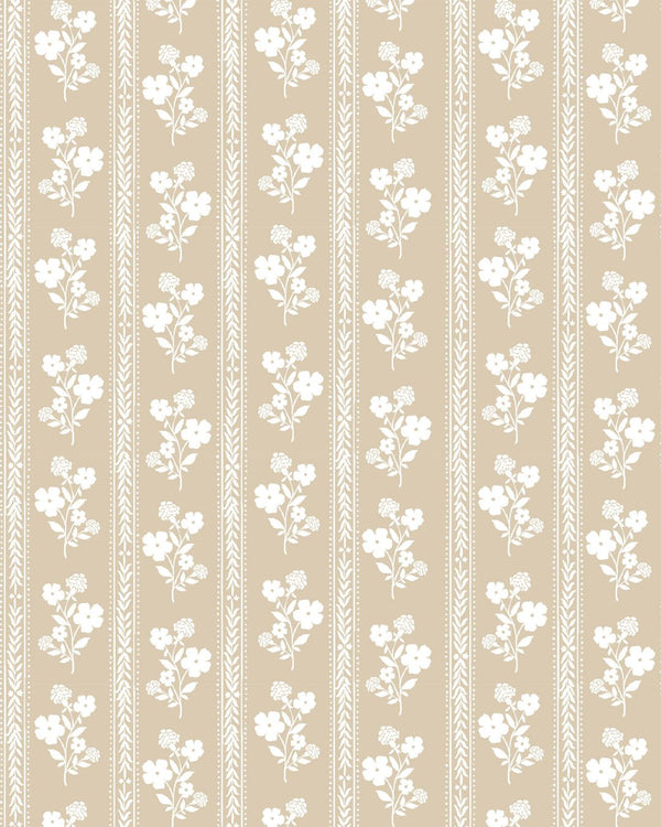 Hollyhock Floral Fabric in Natural