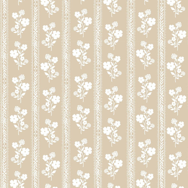 Hollyhock Floral Fabric in Natural