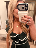 Ruffle Neck Bodice Dress- Hunter Green