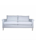 A white high-arm sofa with traditional detailing and upholstery, pictured on a white background.