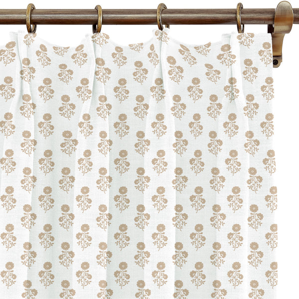 Julia Floral in Camel on White Drapery Panel
