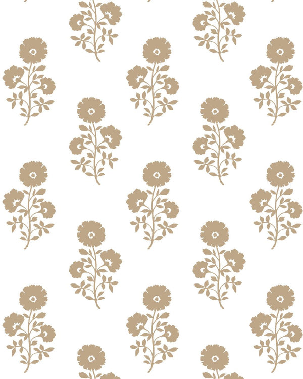 Julia Floral Fabric in Camel on White