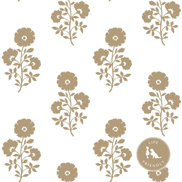 Julia Floral Fabric in Camel on White