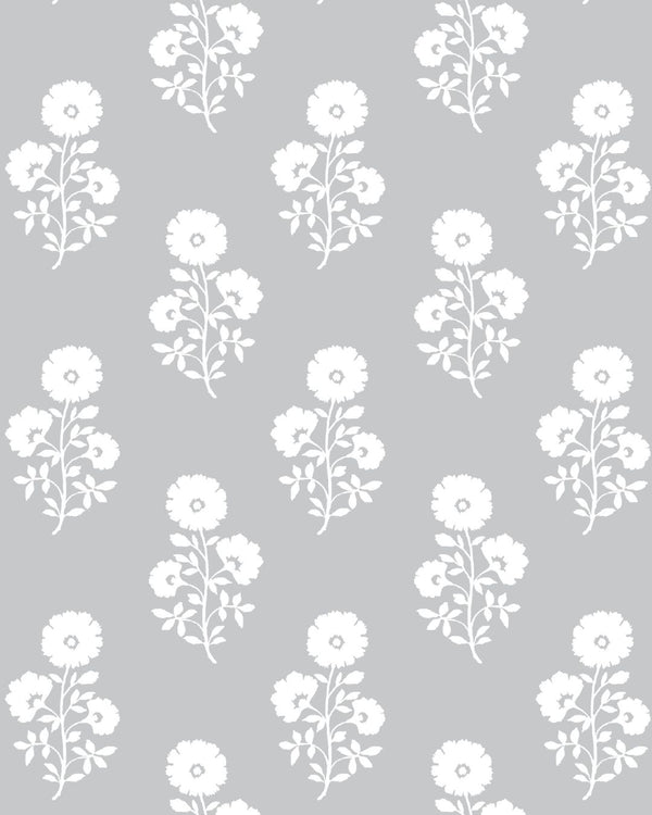 Julia Floral Fabric in Stone Grey