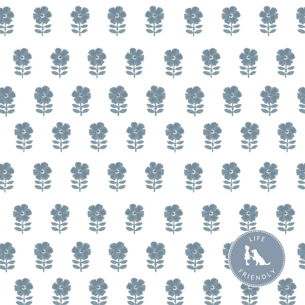 Lulu Floral Fabric in Dusty Blue