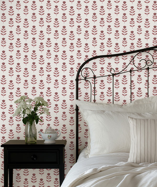 Madison Floral Wallpaper in Rose