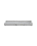 A white honed marble rectangular tray with clean minimalist lines.