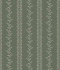 Marie Floral Stripe Wallpaper in Forest