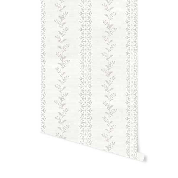 Marie Floral Stripe Wallpaper in Grey