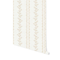 Marie Floral Stripe Wallpaper in Beige