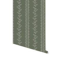 Marie Floral Stripe Wallpaper in Forest