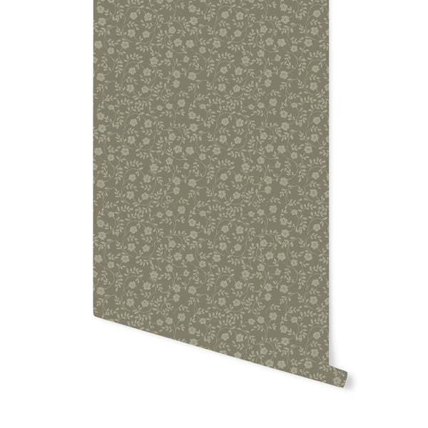 Market Floral Wallpaper in Olive