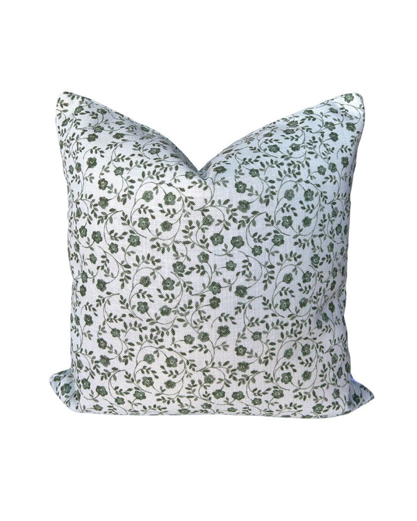 Market Floral Pillow in Olive on White