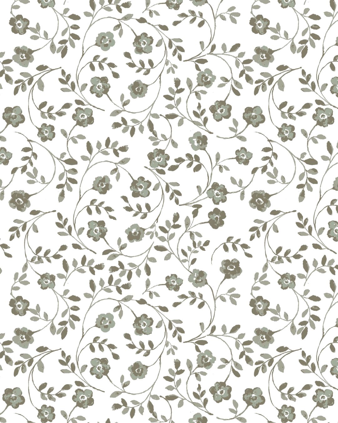 Market Floral Fabric in Olive on White