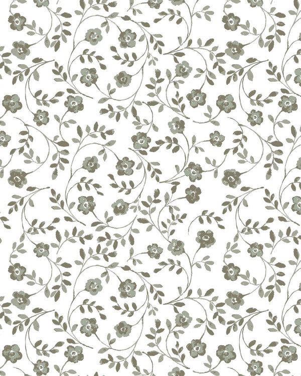 Market Floral Fabric in Olive on White