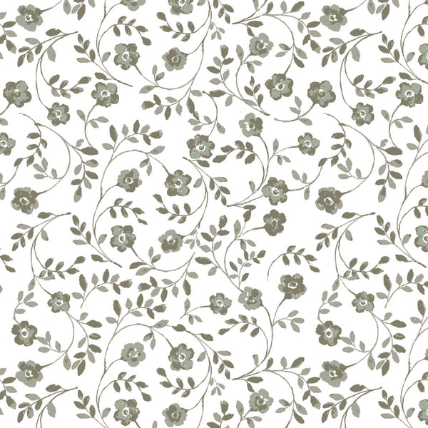 Market Floral Fabric in Olive on White