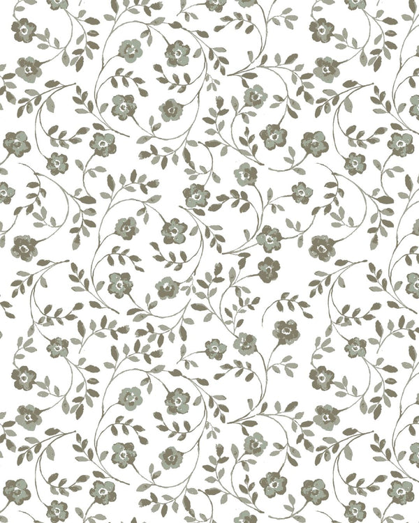 Market Floral in Olive on White Drapery Panel