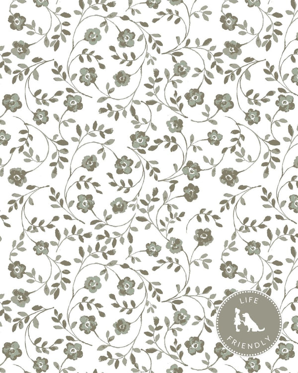 Market Floral Fabric in Olive on White