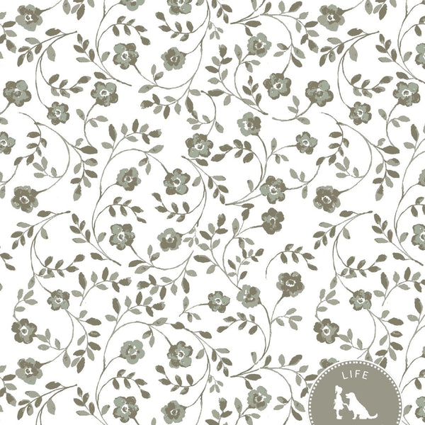 Market Floral Fabric in Olive on White