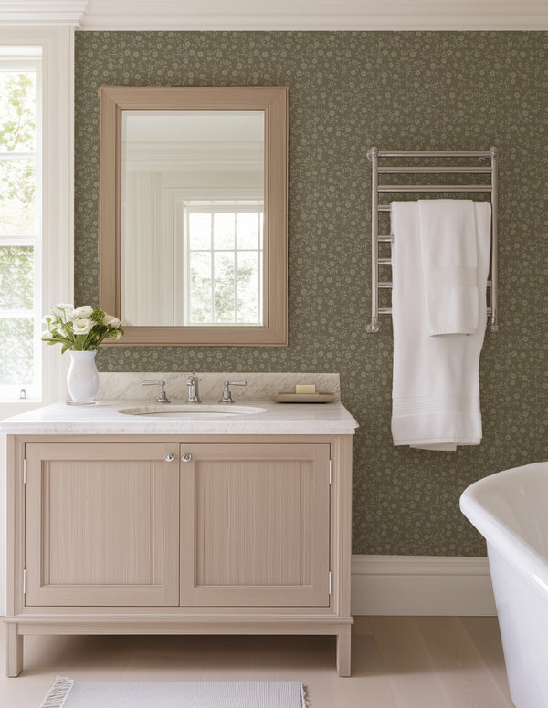Market Floral Wallpaper in Olive