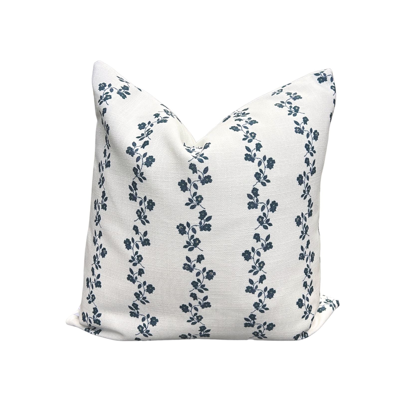 May Floral Stripe Pillow in Navy